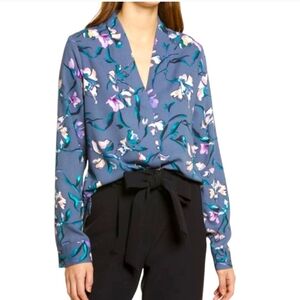 Halogen Blue and Purple Floral Blouse